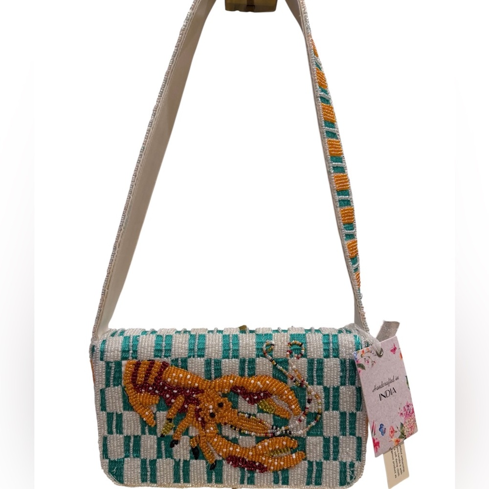 Handcrafted in India lobster Beaded in Green, White and Orange